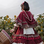 Little Red Riding Hood Dress Sweet Lolita Outfit OP Hooded Cloak Long sleeves Dress for Girls