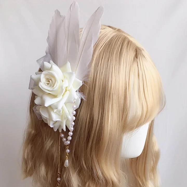 Lolita Hair Accessory Burgundy Rose Vintage Headband Headwear  Hairpin KC Hairpin