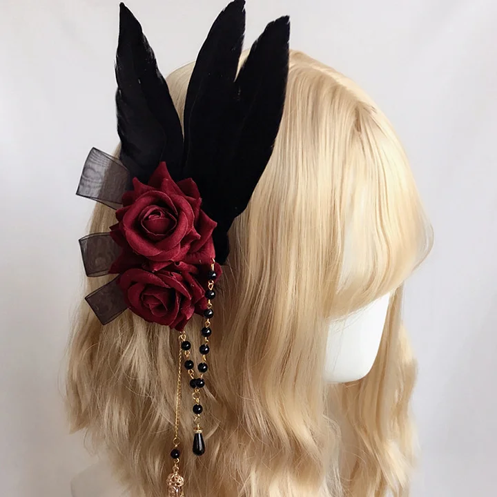 Lolita Hair Accessory Burgundy Rose Vintage Headband Headwear  Hairpin KC Hairpin