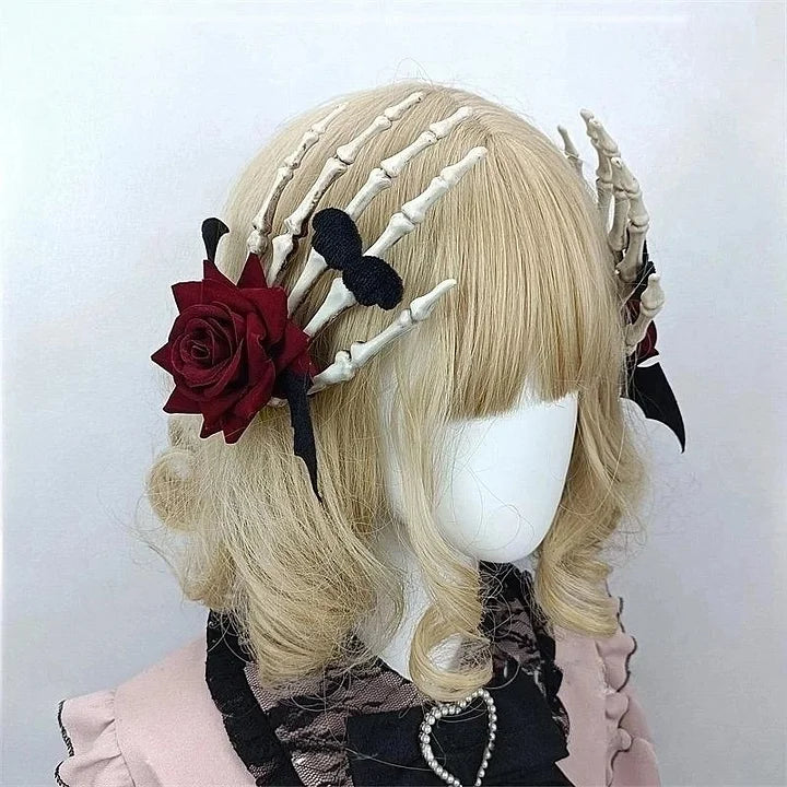 Lolita Accessories Dark Gothic Rose Finger Hair Clips Halloween Black Cool Female Headwear and Accessories