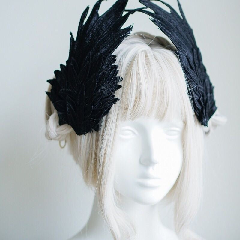 Lolita Accessories Headwear White Gothic Angel Wings Embroidered Feather Hairpin