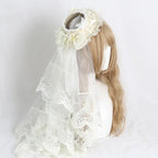 Lolita Accessories Headwear White Rose Elegant Lace Veil Hat Hair Accessories