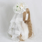 Lolita Accessories Headwear White Rose Elegant Lace Veil Hat Hair Accessories