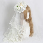 Lolita Accessories Headwear White Rose Elegant Lace Veil Hat Hair Accessories