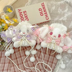 Lolita Accessories Sweet White Rabbit Fluffy Crossbody Bag Lolita Accessories for Girls Kawaii Bag