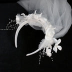 Lolita Accessories White Flowers Bridal Tiara Veil Lolita Hair Accessory Headband Wedding Accessories Headwear and Accessories