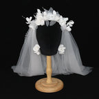 Lolita Accessories White Flowers Bridal Tiara Veil Lolita Hair Accessory Headband Wedding Accessories Headwear and Accessories