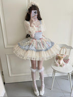 Hime Lolita Sweet Blue Pink Apricot Princess Ballet Suspender Cake Dress