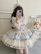 Hime Lolita Sweet Blue Pink Apricot Princess Ballet Suspender Cake Dress