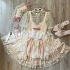 Hime Lolita Sweet Blue Pink Apricot Princess Ballet Suspender Cake Dress