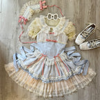 Hime Lolita Sweet Blue Pink Apricot Princess Ballet Suspender Cake Dress