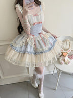 Hime Lolita Sweet Blue Pink Apricot Princess Ballet Suspender Cake Dress