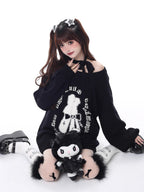 Inspired by a cozy winter's tale, this festive sweater blends a classic Fair Isle pattern with a whimsical rabbit motif. The rich, flattering black and red palette ensures a standout seasonal look. Designed with voluminous lantern sleeves for a touch of vintage charm, it’s the perfect, merry statement piece for holiday cheer and warmth.