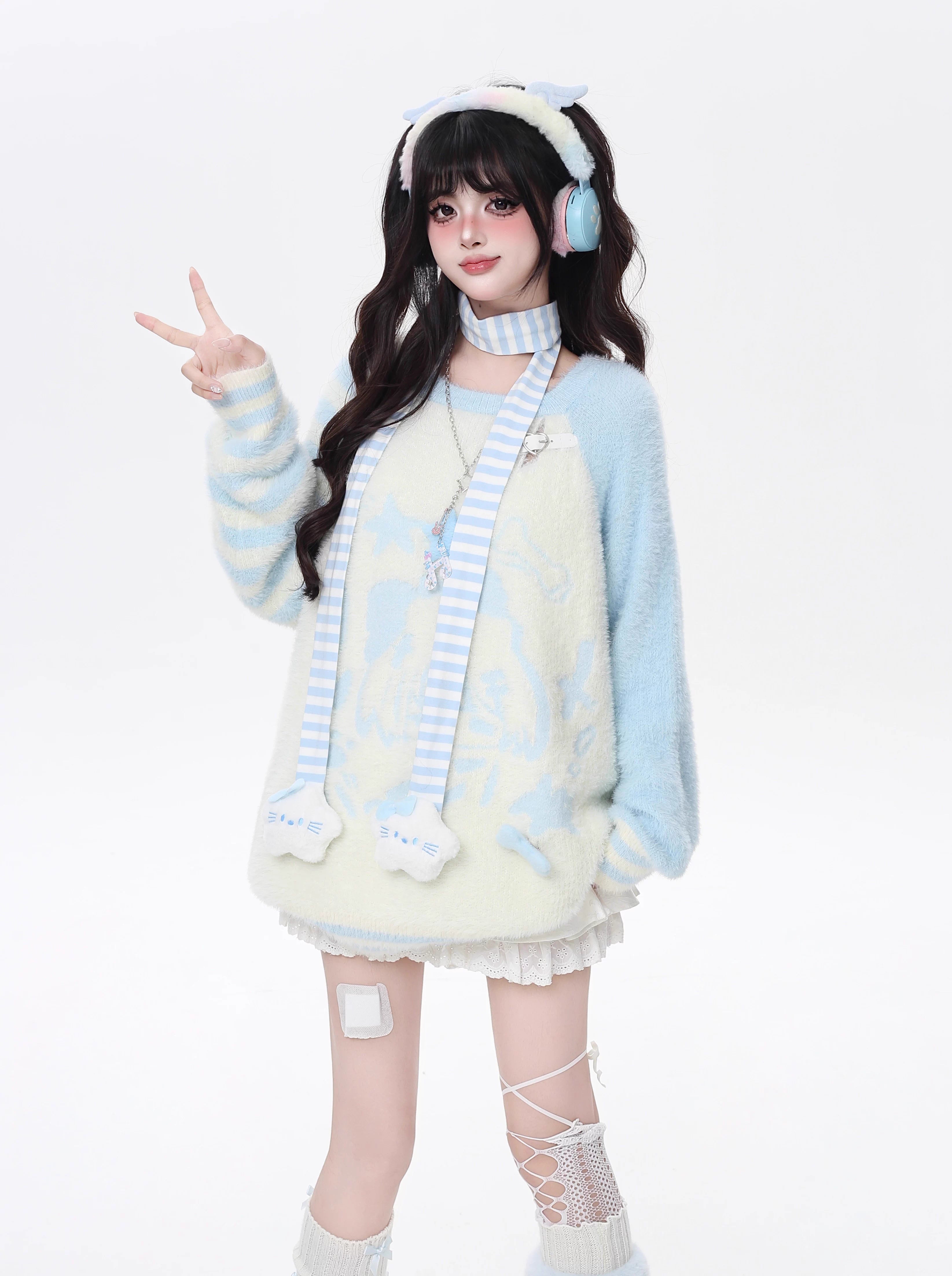This sweater combines ultra-soft faux texture with delicate stripes for a touch of sweet elegance. The relaxed silhouette and water blue-grey palette create a dreamy, laid-back vibe, perfect for cozy days and casual outings. Lightweight yet warm, it’s an effortless blend of comfort and charm.