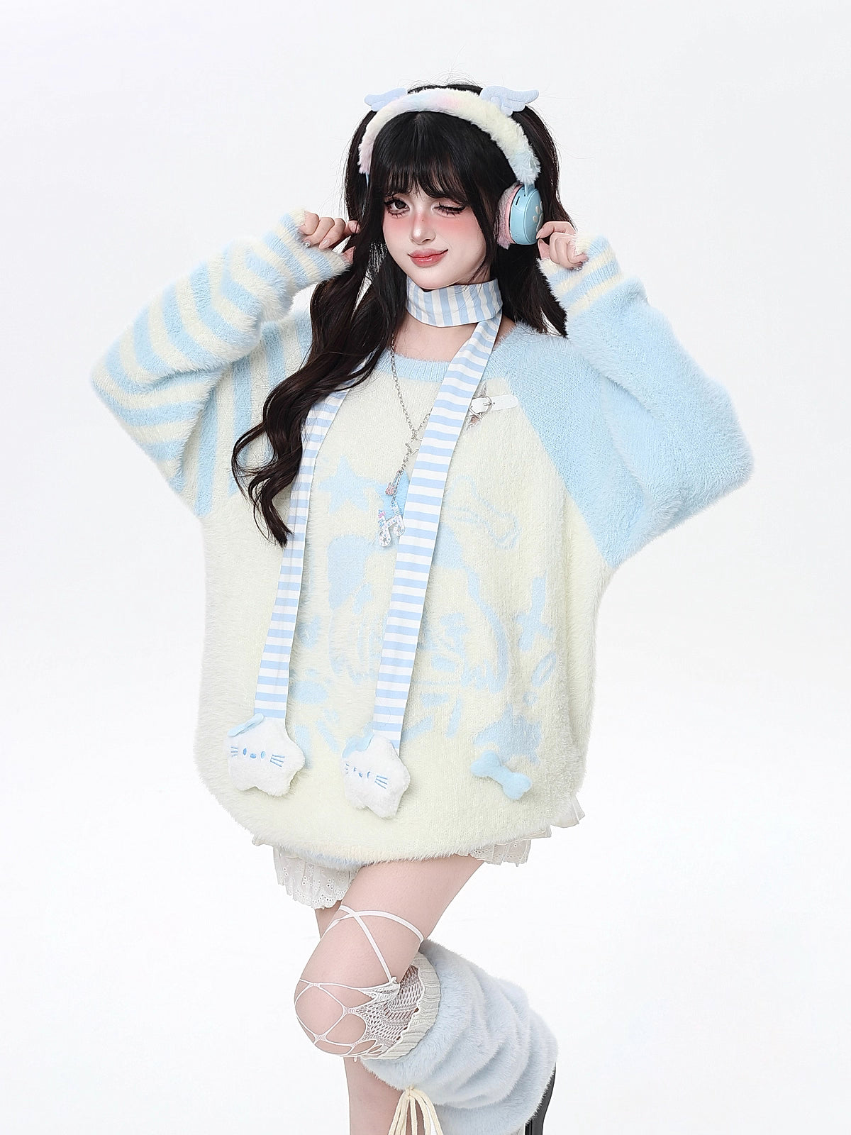 This sweater combines ultra-soft faux texture with delicate stripes for a touch of sweet elegance. The relaxed silhouette and water blue-grey palette create a dreamy, laid-back vibe, perfect for cozy days and casual outings. Lightweight yet warm, it’s an effortless blend of comfort and charm.