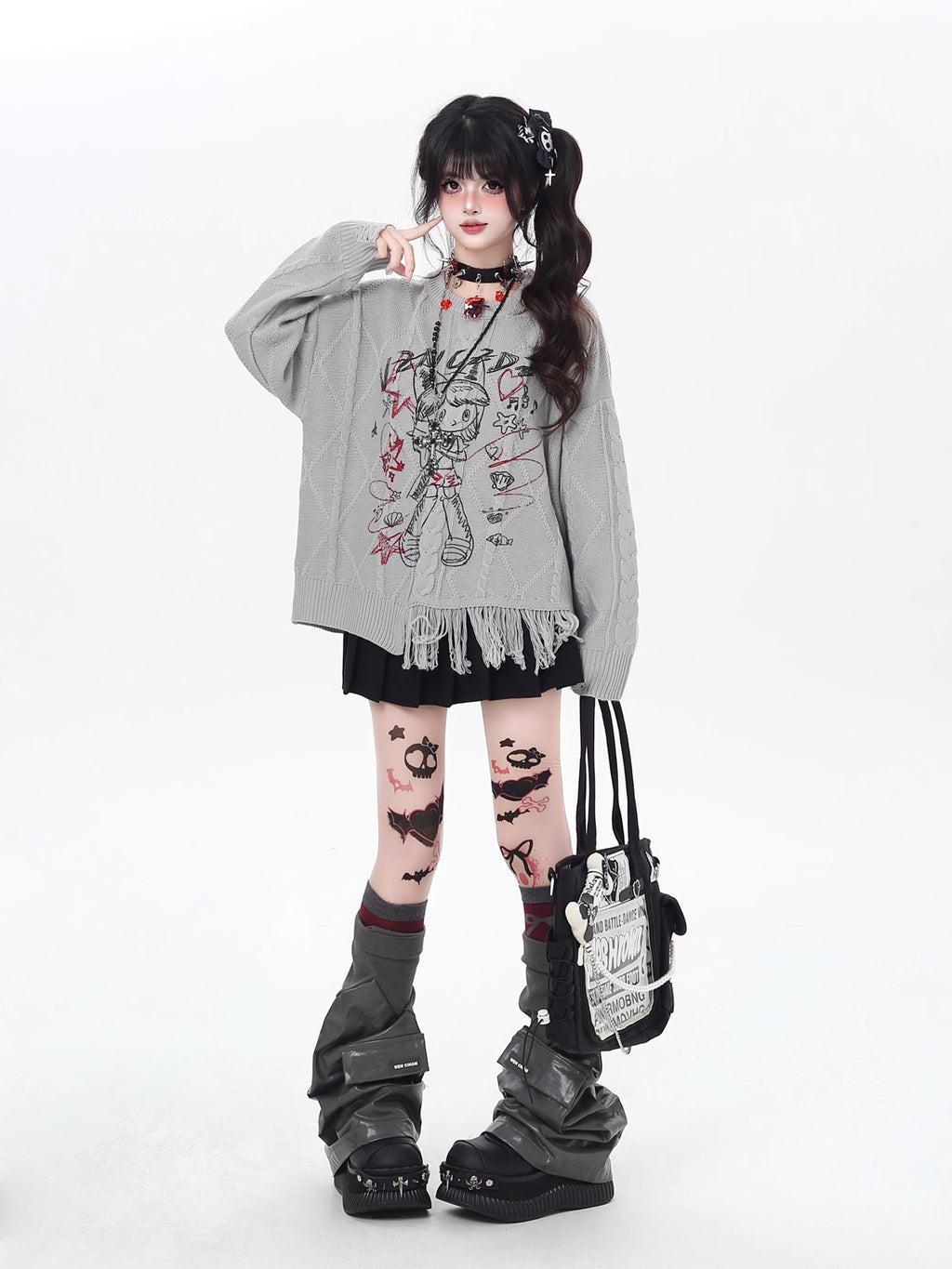This sweater blends street art energy with bohemian flair. Raw-cut fringe, abstract cartoon graffiti, and an intentionally irregular silhouette create a look that's both playful and rebellious. Soft, slouchy, and effortlessly cool—for those who wear their creativity on their sleeve.
