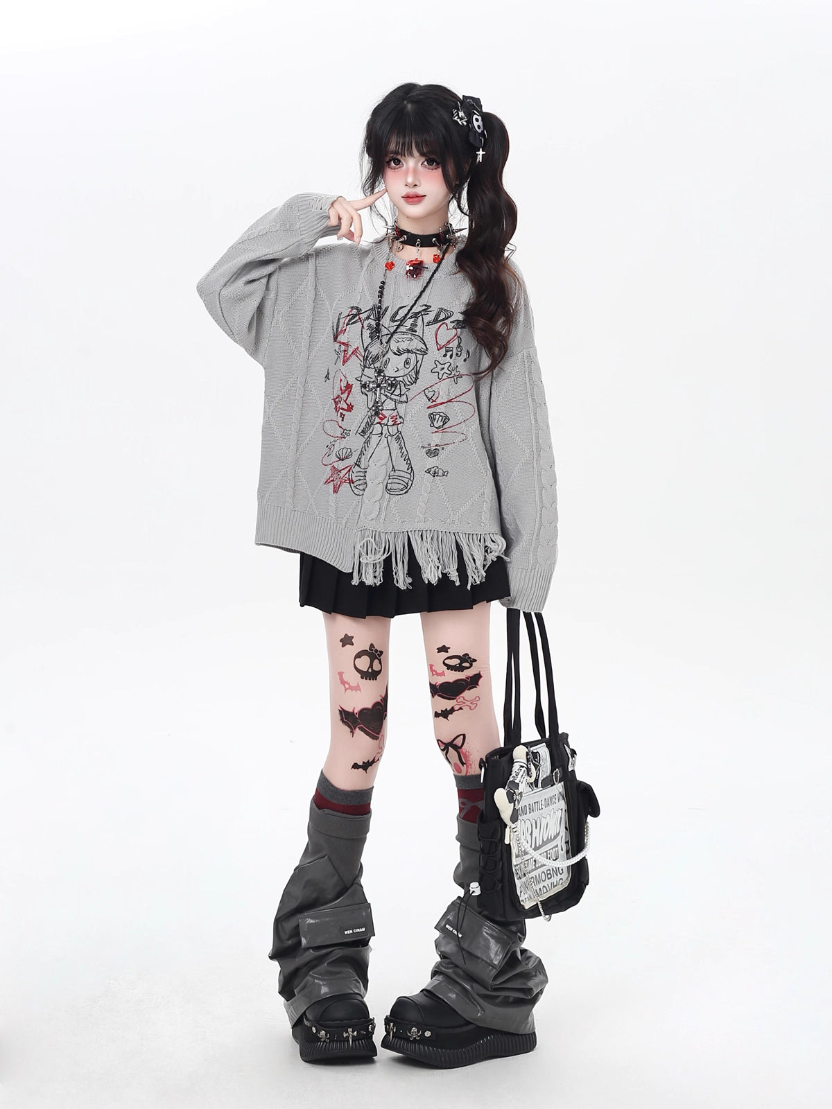 This sweater blends street art energy with bohemian flair. Raw-cut fringe, abstract cartoon graffiti, and an intentionally irregular silhouette create a look that's both playful and rebellious. Soft, slouchy, and effortlessly cool—for those who wear their creativity on their sleeve.