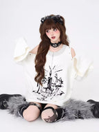 Embrace your inner anti-hero with this edgy, drop-shoulder sweater. Featuring rebellious punk-inspired details and a stark black-and-white palette, it’s designed for those who defy conventions. Soft yet bold, it’s the perfect piece to channel dark romanticism and effortless cool during crisp Winter days.