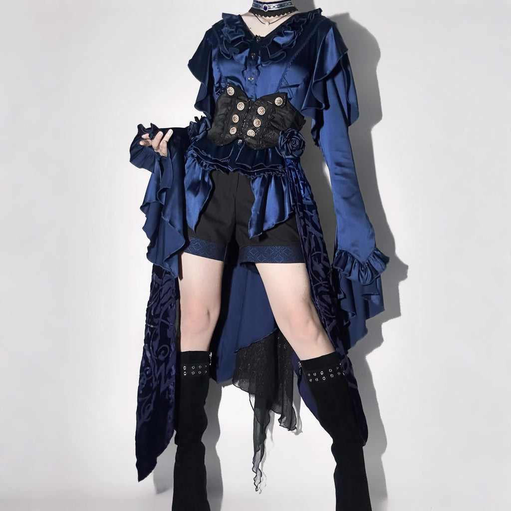 This Lolita blouse masterfully merges vintage elegance with medieval charm, crafted in a striking prince-style design. Rendered in timeless black and white, it features meticulous tailoring for a structured yet comfortable loose fit. Ideal for layering, cosplay, or themed events, it pairs effortlessly with skirts or trousers. This piece embodies dark romanticism, blending historical inspiration with contemporary Gothic Lolita sophistication for a truly versatile statement.