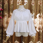 Inspired by Japanese sweet style, this airy chiffon blouse features a delicate halter neck and playful bubble sleeves. The lightweight fabric drapes softly for a dreamy silhouette, perfect for layering under sundresses or jumpers. Its whimsical design combines youthful charm with elegant details, making it ideal for creating kawaii Lolita coordinates with a touch of romantic freshness.