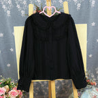 Design Concept:
This Lolita blouse is crafted from soft, breathable cotton, featuring a charming stand collar and long sleeves for a refined yet sweet look. Available in&nbsp;Beige, Black, and White, it combines classic Lolita elegance with a playful, doll-like aesthetic. The tailored silhouette and delicate detailing make it perfect for layering under jumpers, dresses, or wearing on its own for daily outings or tea parties.