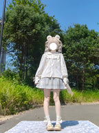 Lolita Blouse Cotton Long Sleeve Doll Collar Sweet Beige Black White fo Daily Tea Party