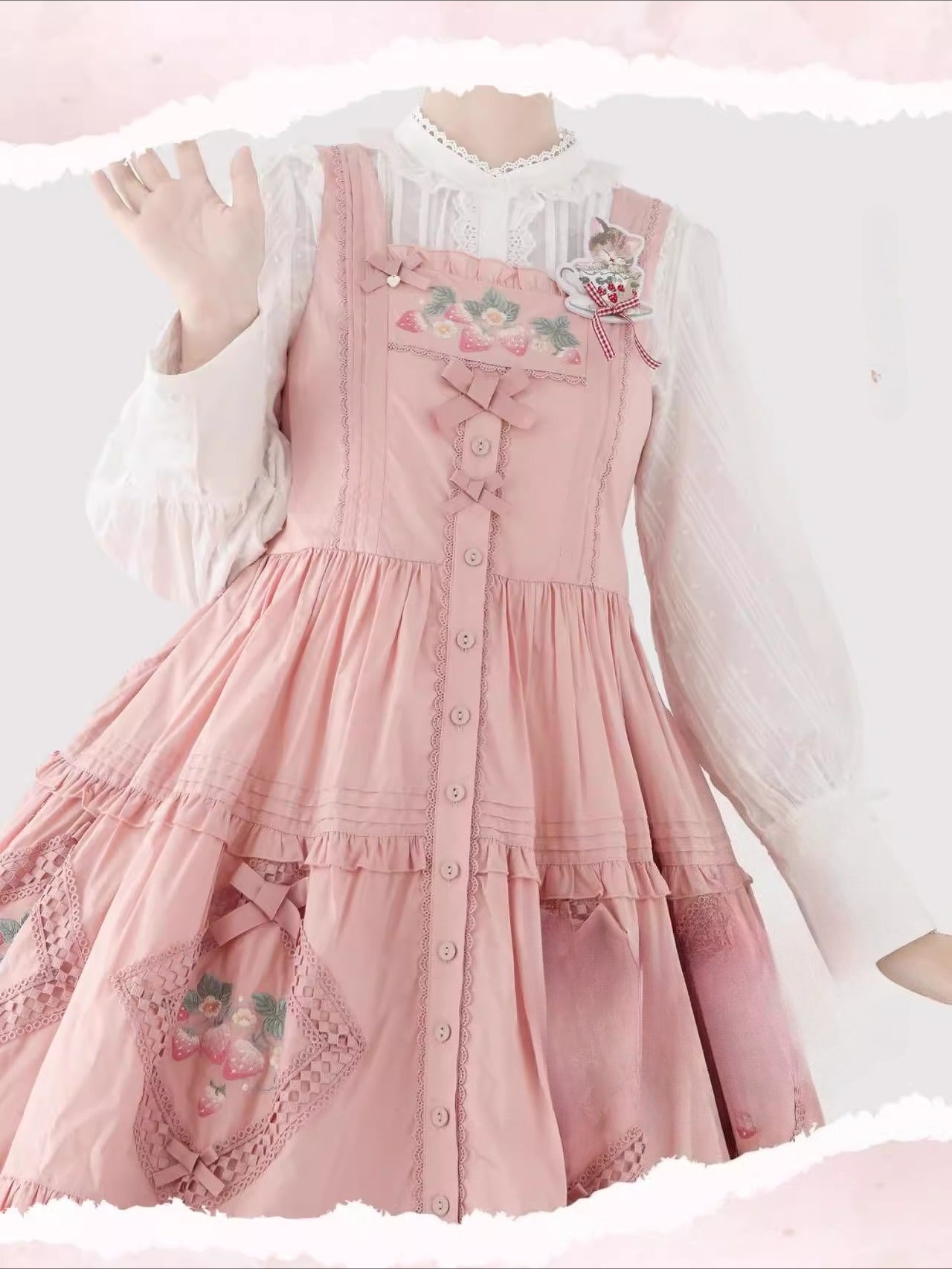 Design Concept:
This Lolita blouse is crafted from soft, breathable cotton, featuring a charming stand collar and long sleeves for a refined yet sweet look. Available in&nbsp;Beige, Black, and White, it combines classic Lolita elegance with a playful, doll-like aesthetic. The tailored silhouette and delicate detailing make it perfect for layering under jumpers, dresses, or wearing on its own for daily outings or tea parties.