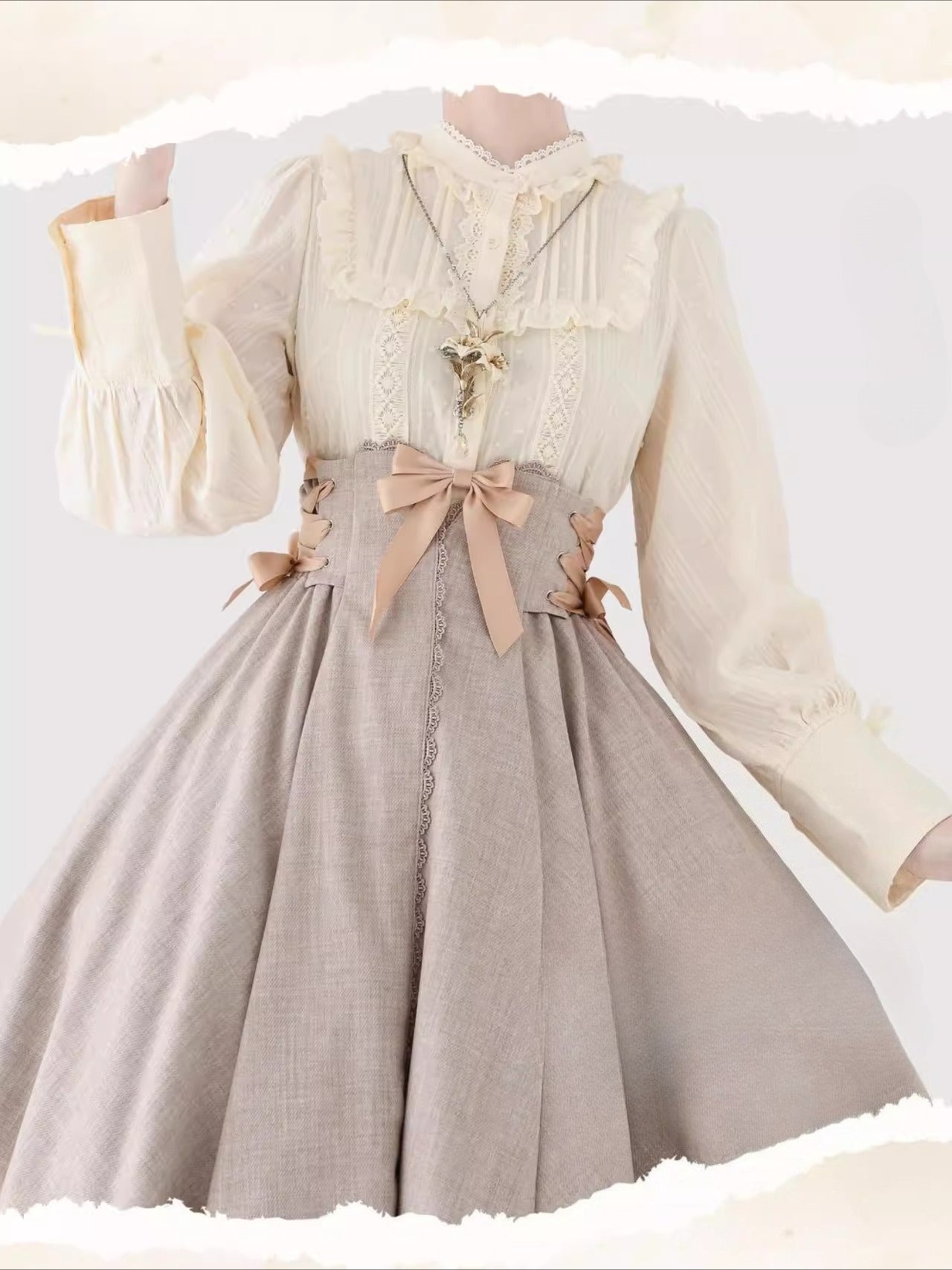 Design Concept:
This Lolita blouse is crafted from soft, breathable cotton, featuring a charming stand collar and long sleeves for a refined yet sweet look. Available in&nbsp;Beige, Black, and White, it combines classic Lolita elegance with a playful, doll-like aesthetic. The tailored silhouette and delicate detailing make it perfect for layering under jumpers, dresses, or wearing on its own for daily outings or tea parties.