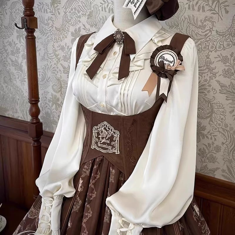 Inspired by the delicate charm of a dollhouse aesthetic, this long-sleeve Lolita blouse combines minimalist elegance with functional design. Crafted in pure white and classic black with a graceful drape, it features adjustable tie details for customizable silhouettes. The versatile piece offers a comfortable fit for daily wear, effortlessly layering under jumpers or pairing with high-waisted skirts. Its subtle sophistication makes it ideal for both sweet and Gothic Lolita coordinations, blending timeless pu