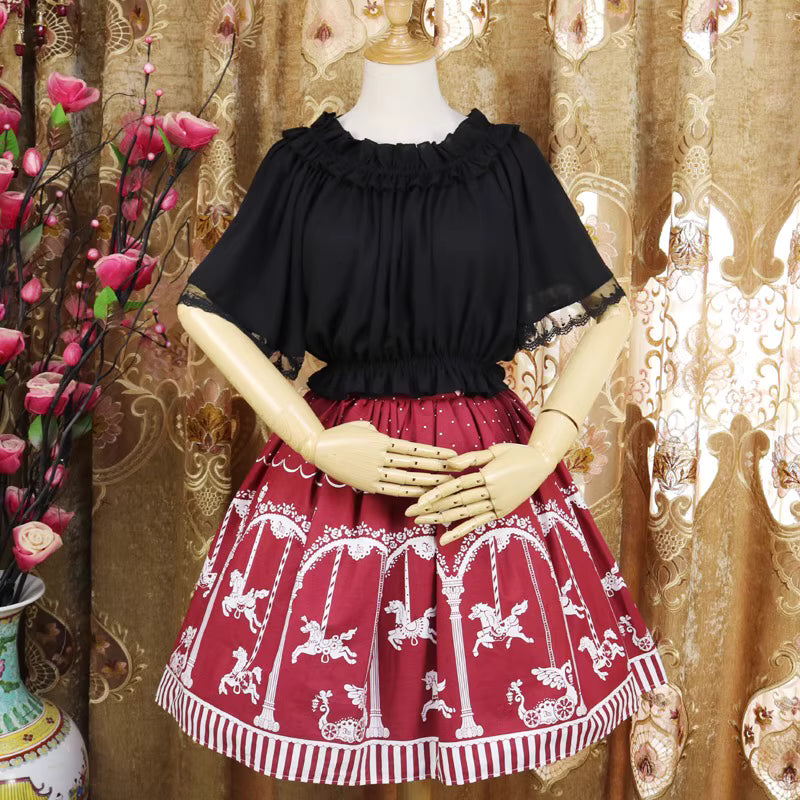 Named "Feiyang", this blouse captures movement and grace with its flowing chiffon fabric and delicate flutter sleeves. The airy design creates an ethereal silhouette, perfect for layering under jumpers or dresses. Its minimalist yet magical style blends softness and lightness, making it ideal for adding a touch of fairy-like elegance to sweet or classic Lolita coordinates.