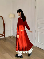 Design Concept:
This Lolita blouse in red features delicate lace detailing and a ruffled hem, creating a festive and whimsical aesthetic perfect for autumn and winter. The soft, breathable fabric ensures comfort while maintaining a structured, elegant look. Its playful yet refined design makes it ideal for daily wear, Christmas celebrations, tea parties, or casual Lolita gatherings.