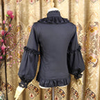 This vintage-inspired blouse features an elegant stand collar and voluminous lantern sleeves crafted from lightweight chiffon. The tailored silhouette offers a flattering fit, while delicate lace details add romantic refinement. Perfect for layering under dresses or jumpers, it blends retro sophistication with Lolita elegance, creating a timeless foundation for both classic and sweet coordinates.