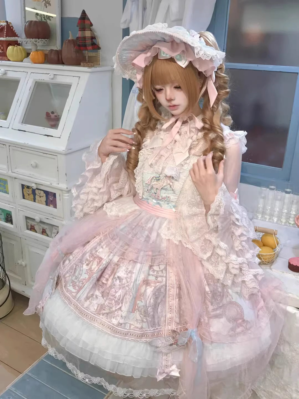 This dreamy Lolita blouse features soft puff sleeves and delicate sheer mesh detailing in blush pink and peach tones. Designed for daily wear, its lightweight fabric offers comfortable layering under JSKs or jumpers. The sweet yet versatile design balances elegance with practicality, perfect for creating charmingly coordinations with a touch of ethereal romance.