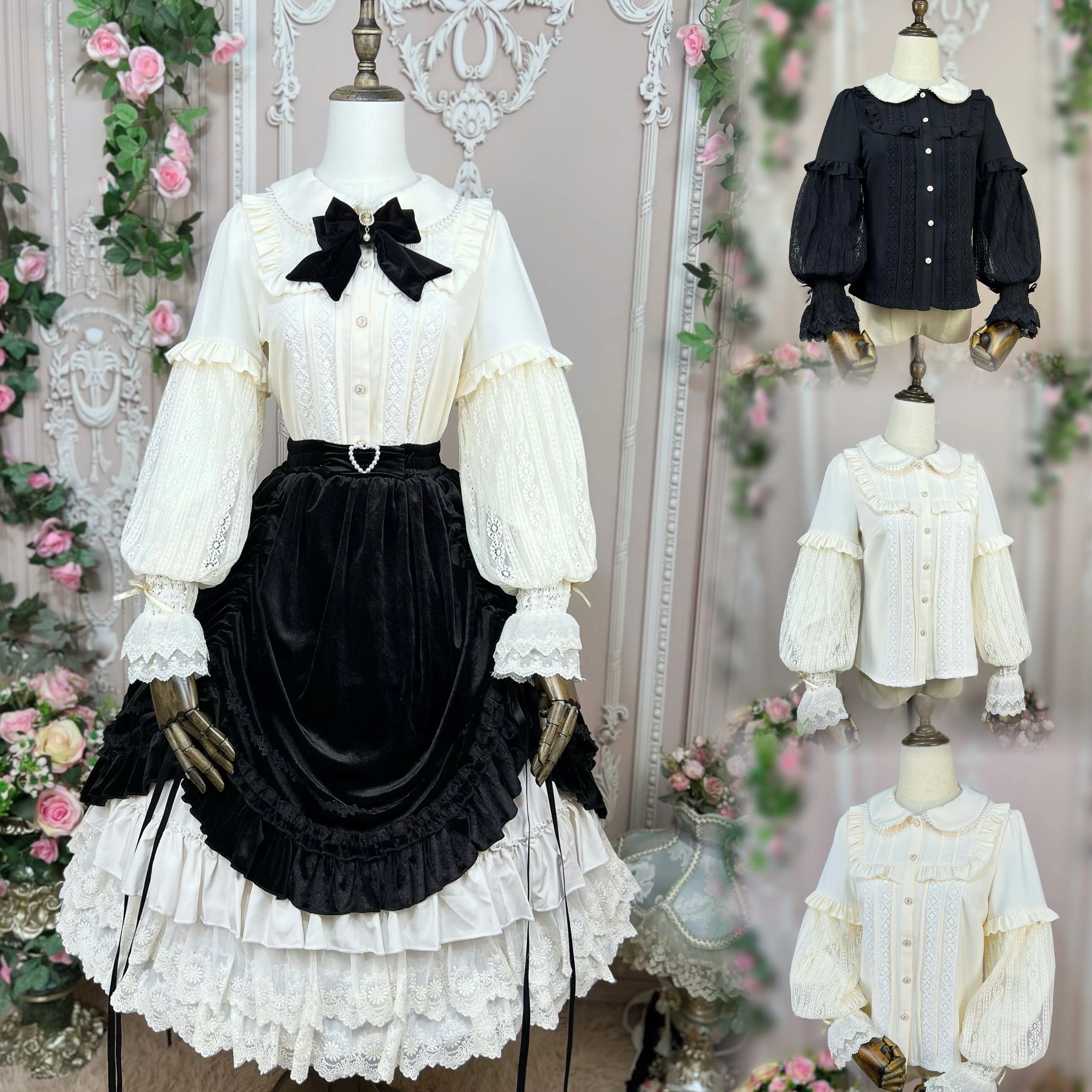 This elegant Lolita blouse combines a classic doll collar with soft bishop sleeves, creating a timeless silhouette. Designed with delicate details and a tailored fit, it offers versatile layering under jumpers or dresses. The refined design balances vintage charm and modern sweetness, perfect for adding romantic sophistication to both classic and sweet Lolita coordinates.