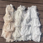 Design Concept:
This Lolita blouse combines elegance and romantic charm with lotus leaf cuffs, hollow lace detailing, and loose chiffon sleeves. Available in apricot, white, and the generated color, the blouse offers a versatile and airy silhouette that enhances any Lolita outfit. Its soft, flowing fabric provides comfort while maintaining a delicate, refined look, making it ideal as an inner layer or standalone top for daily wear or tea party occasions.