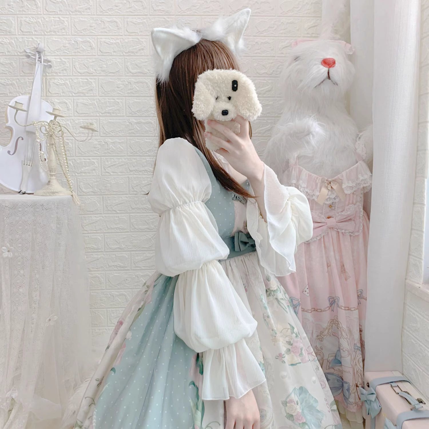 Design Concept:
This Lolita blouse combines elegance and romantic charm with lotus leaf cuffs, hollow lace detailing, and loose chiffon sleeves. Available in apricot, white, and the generated color, the blouse offers a versatile and airy silhouette that enhances any Lolita outfit. Its soft, flowing fabric provides comfort while maintaining a delicate, refined look, making it ideal as an inner layer or standalone top for daily wear or tea party occasions.