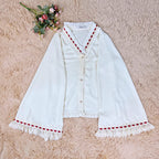 Design Concept:
This Lolita blouse blends retro elegance with a touch of Eastern inspiration. Crafted in soft apricot and pure white tones, it features a graceful V-neckline adorned with delicate striped patterns. The flared princess sleeves add a dramatic yet refined silhouette, perfect for layering under JSKs or wearing as a standalone statement piece. Lightweight chiffon fabric ensures breathability and comfort, making it ideal for daily wear or casual tea party gatherings.