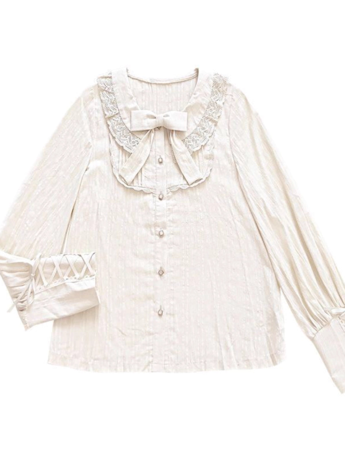 Elegance meets drama in this vintage-inspired Lolita blouse. The statement gigot sleeves create a sophisticated silhouette, perfect for achieving a classic romantic look. Crafted in a versatile beige hue, this blouse serves as an essential layering piece that complements any Lolita coordinate. Made from high-quality breathable fabric, it combines historical charm with modern comfort. Its timeless design makes it ideal for both casual wear and formal tea parties, offering effortless elegance.