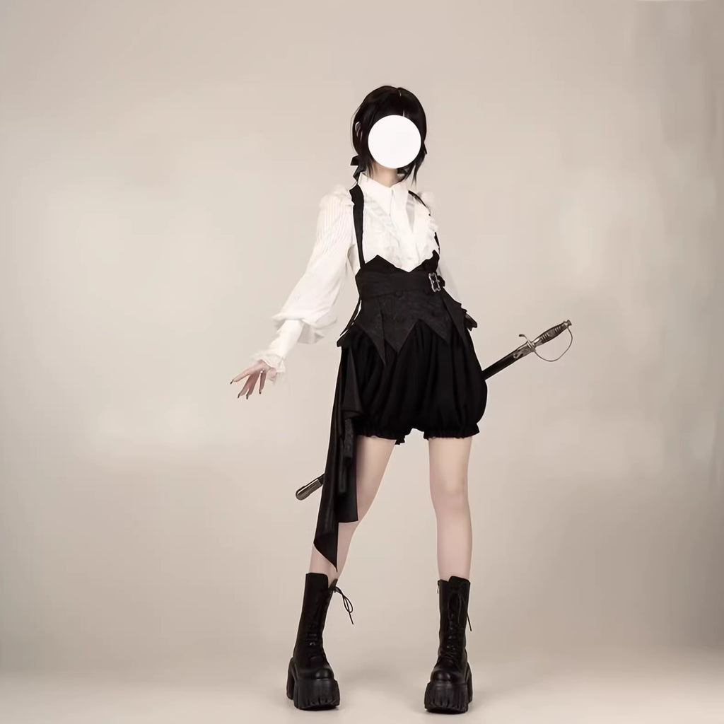 Design Concept:

This Gothic Lolita blouse is crafted with a thin and lightweight fabric, featuring vintage-inspired lantern sleeves and a refined prince-style silhouette. The black and white color options enhance its versatility, allowing it to pair elegantly with a variety of Lolita skirts or outerwear. Its delicate construction balances both comfort and sophistication, making it suitable for daily wear, themed gatherings, or cosplay occasions.