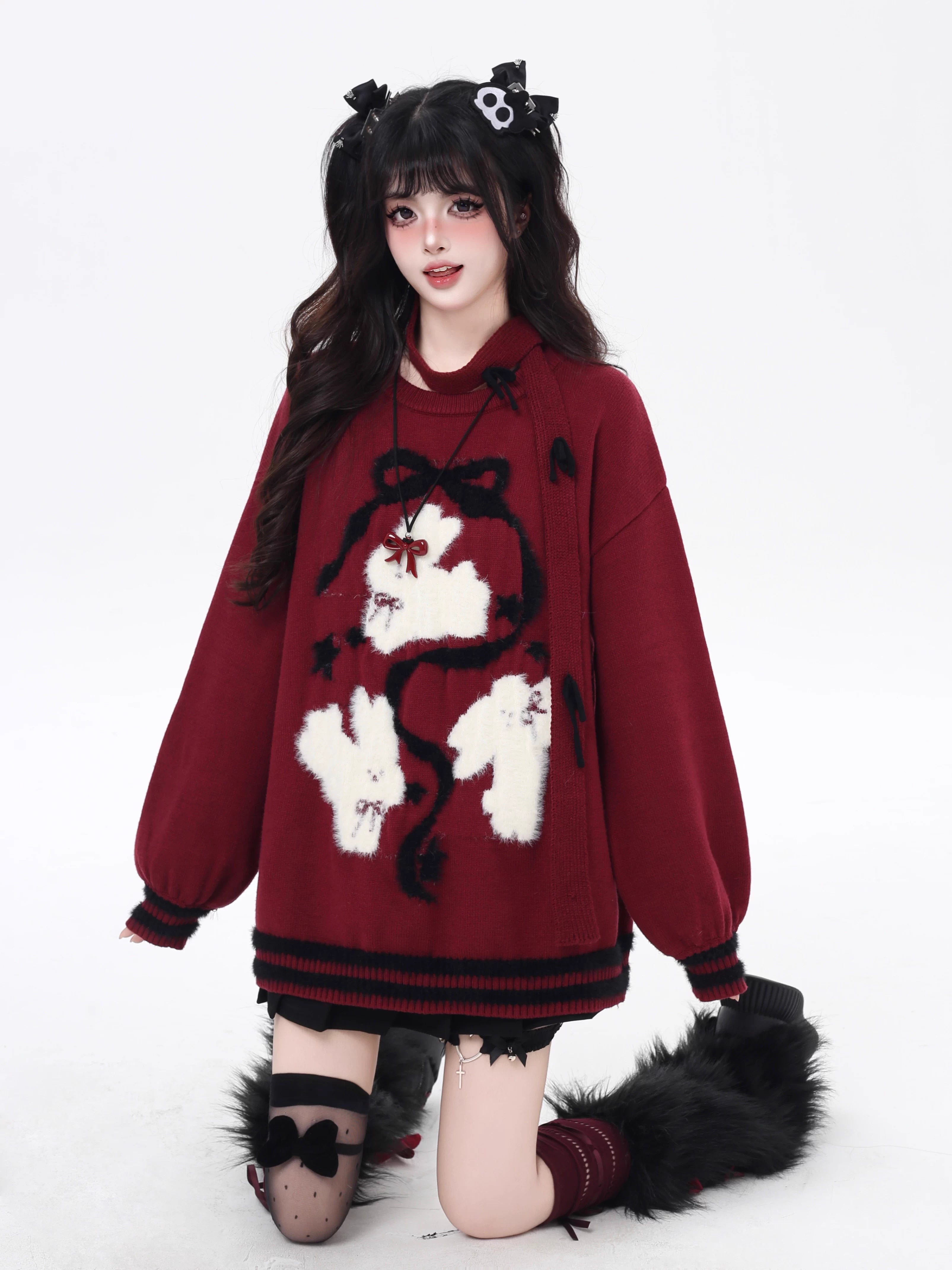 Playful yet provocative, this limited edition knit sweater blends childlike charm with a subtle dark edge. The classic round neck and soft fabric offer timeless comfort, while the contrasting red and black hues create a striking visual tension. Lightweight and versatile, it layers effortlessly under jackets or stands alone as a statement piece—perfect for expressing a duality of sweetness and rebellion.