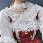 Design Concept:
This Lolita blouse features delicate gold-trimmed stripes on semi-sheer chiffon, creating a refined and elegant inner layer. The lightweight and slightly transparent design adds a luxurious touch while allowing versatile styling as a base layer for JSKs or skirts. Perfect for tea parties, daily outings, or seasonal events.