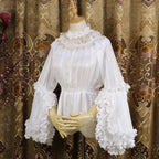 Design Concept:
This Lolita blouse features delicate gold-trimmed stripes on semi-sheer chiffon, creating a refined and elegant inner layer. The lightweight and slightly transparent design adds a luxurious touch while allowing versatile styling as a base layer for JSKs or skirts. Perfect for tea parties, daily outings, or seasonal events.