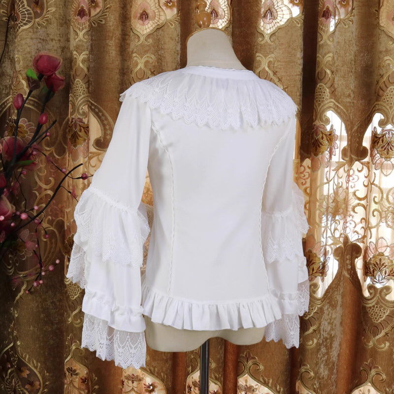 Design Concept:
This Lolita blouse features delicate lace-trimmed princess sleeves and a classic round neckline, creating a soft, elegant silhouette perfect for layering. The lightweight chiffon fabric adds a graceful drape, enhancing any Lolita outfit. Available in Ivory, Black, and Apricot, it suits a variety of styling preferences, from sweet to Gothic-inspired looks.