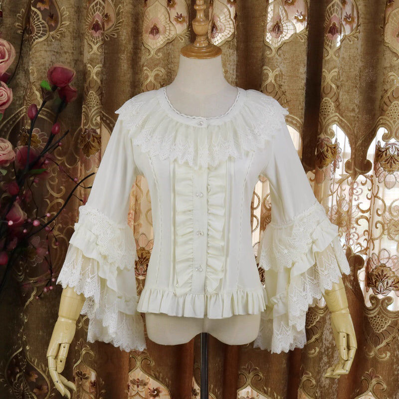 Design Concept:
This Lolita blouse features delicate lace-trimmed princess sleeves and a classic round neckline, creating a soft, elegant silhouette perfect for layering. The lightweight chiffon fabric adds a graceful drape, enhancing any Lolita outfit. Available in Ivory, Black, and Apricot, it suits a variety of styling preferences, from sweet to Gothic-inspired looks.