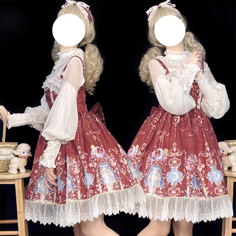 Design Concept:
This Lolita blouse combines classic elegance with a romantic touch, featuring soft chiffon fabric, graceful leg-of-mutton sleeves, and a refined stand collar. Available in Pure Ivory, Gold-Thread Ivory, and Pure Black, it brings versatile charm to both subtle and dramatic Lolita coordinates. The flowing silhouette and detailed construction make it perfect for layering under dresses or wearing as a statement piece on its own.