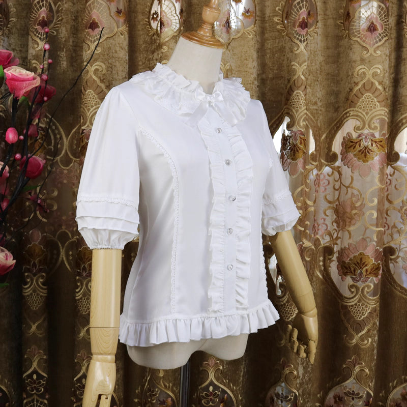 Design Concept:
This Lolita blouse features a delicate ruffle collar and elegant 5/8 sleeves, creating a refined and feminine silhouette. The slim-fit design highlights the figure while maintaining a graceful, lightweight appearance. Crafted as an inner layer, it pairs perfectly with Lolita skirts, JSK, or layered outfits. The pure white&nbsp;color adds a soft, classic charm suitable for a variety of styling preferences.