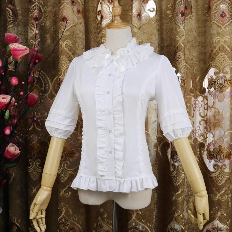 Design Concept:
This Lolita blouse features a delicate ruffle collar and elegant 5/8 sleeves, creating a refined and feminine silhouette. The slim-fit design highlights the figure while maintaining a graceful, lightweight appearance. Crafted as an inner layer, it pairs perfectly with Lolita skirts, JSK, or layered outfits. The pure white&nbsp;color adds a soft, classic charm suitable for a variety of styling preferences.