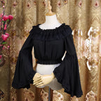 Design Concept:
This short chiffon Lolita blouse is designed with a romantic off-shoulder silhouette, combining lightness and elegance. The cropped cut highlights the waistline, making it a perfect inner layer for JSKs or skirts. Available in White and Black, it balances sweetness and sophistication, offering versatile styling for different Lolita aesthetics.