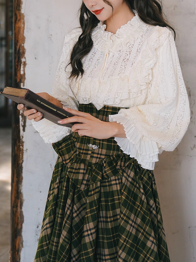 This blouse embodies the opulent spirit of a French winter court. Crafted from premium brushed flannel for warmth, it is adorned with intricate lace details and features dramatic puff sleeves for a statement silhouette. Designed for elegance and comfort, it combines historical grandeur with cozy, modern practicality. This piece is for the romantic soul who seeks to infuse the colder seasons with timeless, aristocratic charm.