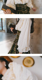 This blouse embodies the opulent spirit of a French winter court. Crafted from premium brushed flannel for warmth, it is adorned with intricate lace details and features dramatic puff sleeves for a statement silhouette. Designed for elegance and comfort, it combines historical grandeur with cozy, modern practicality. This piece is for the romantic soul who seeks to infuse the colder seasons with timeless, aristocratic charm.